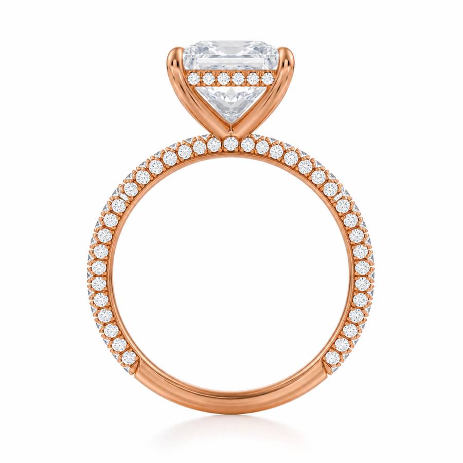 Princess Hidden Halo with Three Row Pave Band