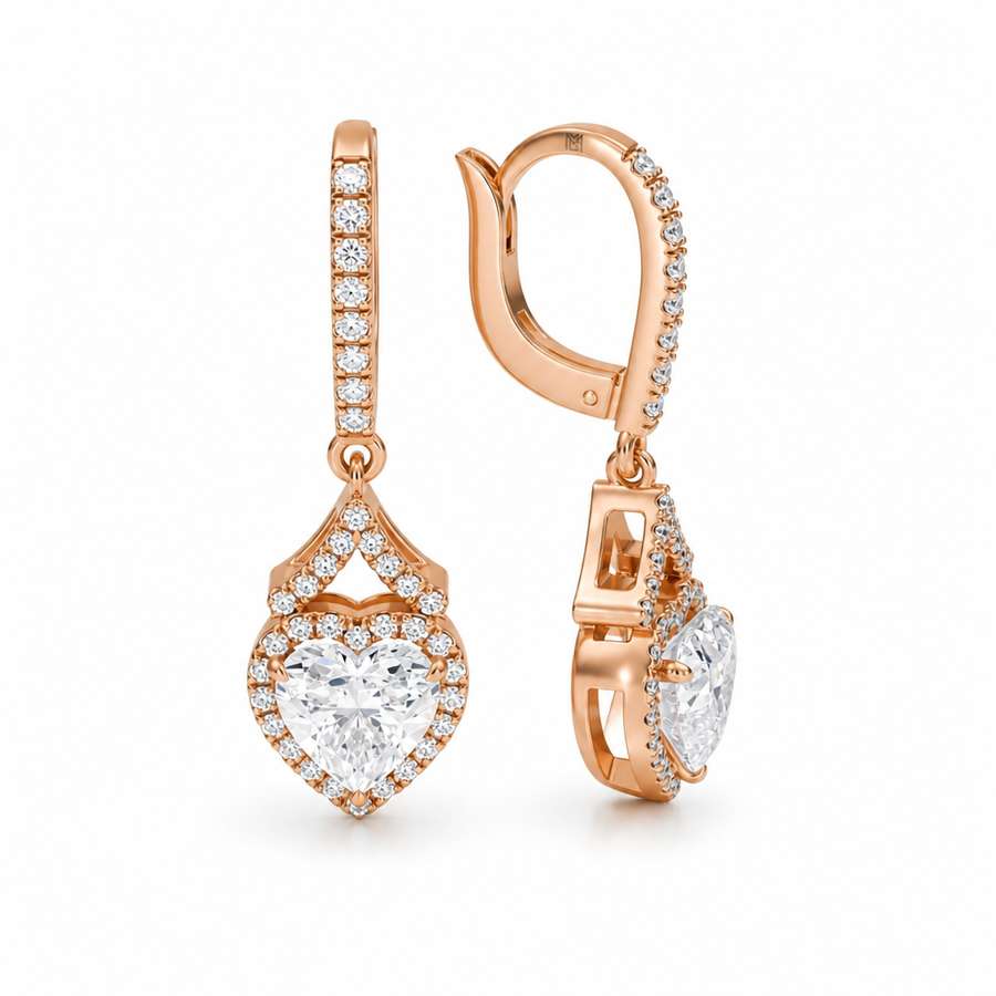 2 Carat Heart Shape Halo Lab Grown Diamond Drop Earrings