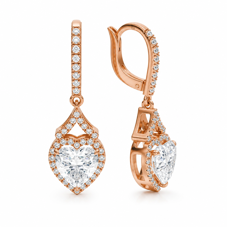 3 Carat Heart Shape Halo Lab Grown Diamond Drop Earrings
