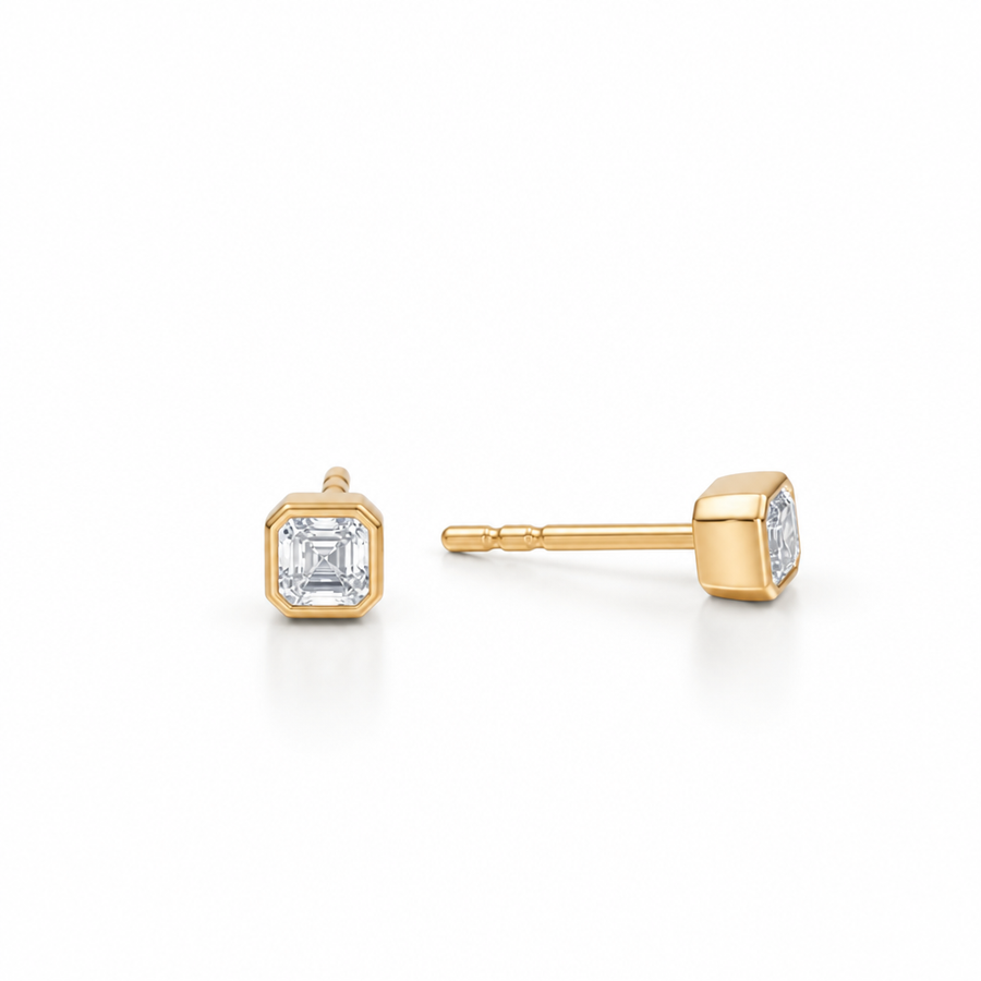 Asscher Cut Bezel Stud Lab Grown Diamond Earrings
