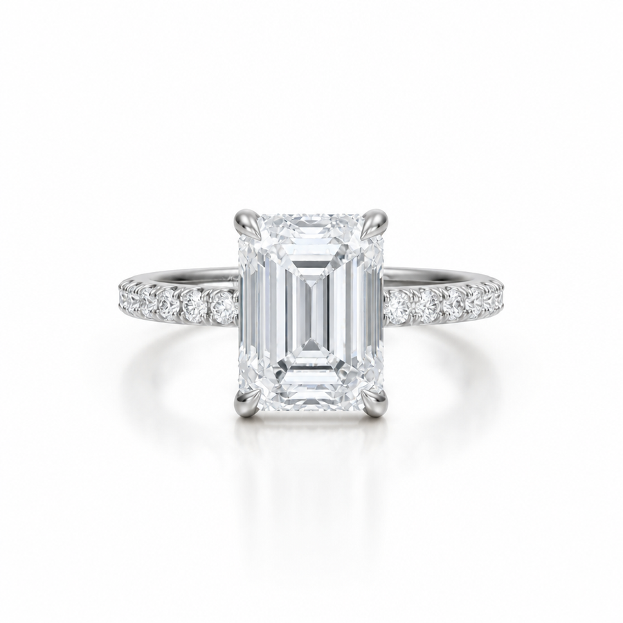 Emerald Diamond Basket With Pave Ring