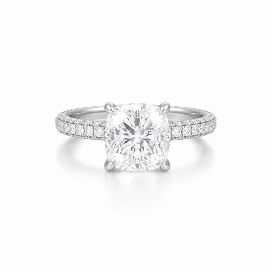Cushion Three Row Pave Ring