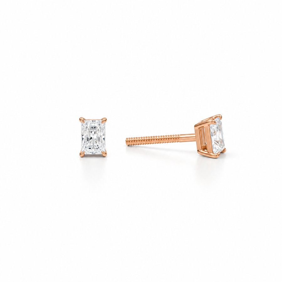 0.50 carat radiant cut lab-grown diamond stud earrings in four-prong settings