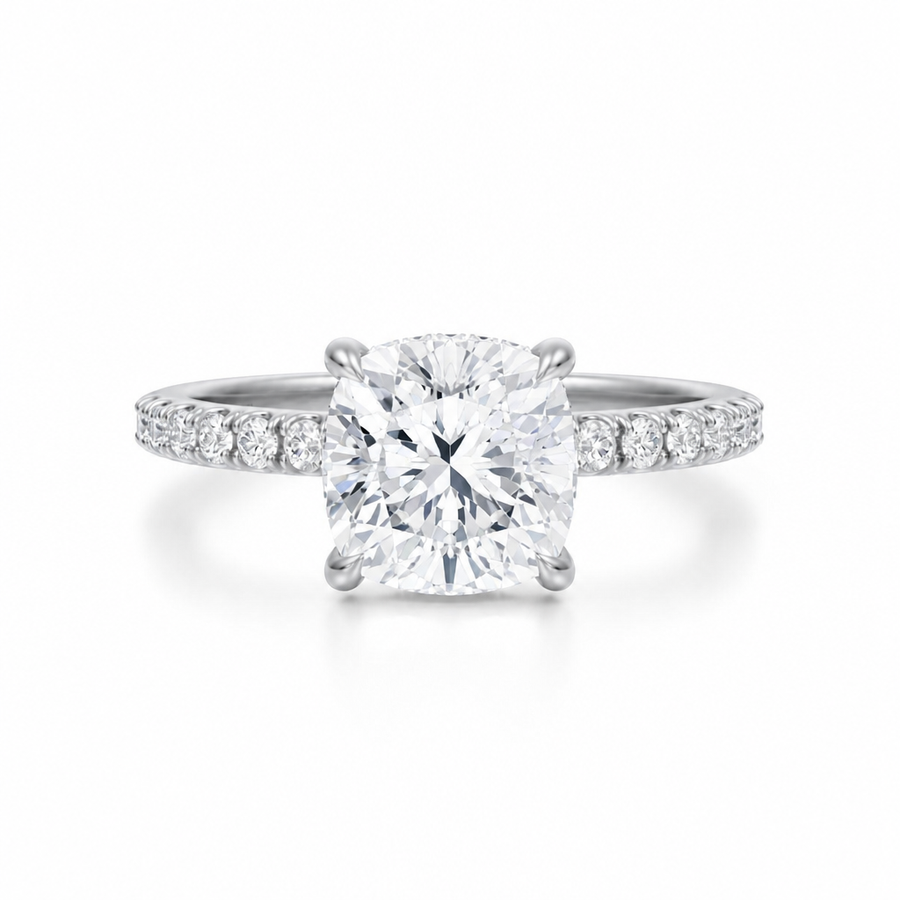 Cushion Diamond Basket With Pave Ring