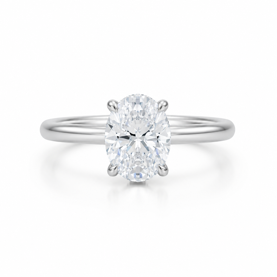 Oval Solitaire Ring With Diamond Basket