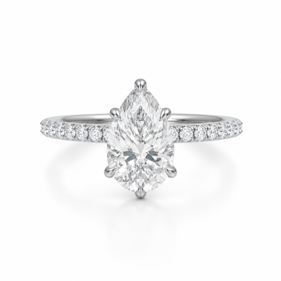 Pear Diamond Basket With Pave Ring