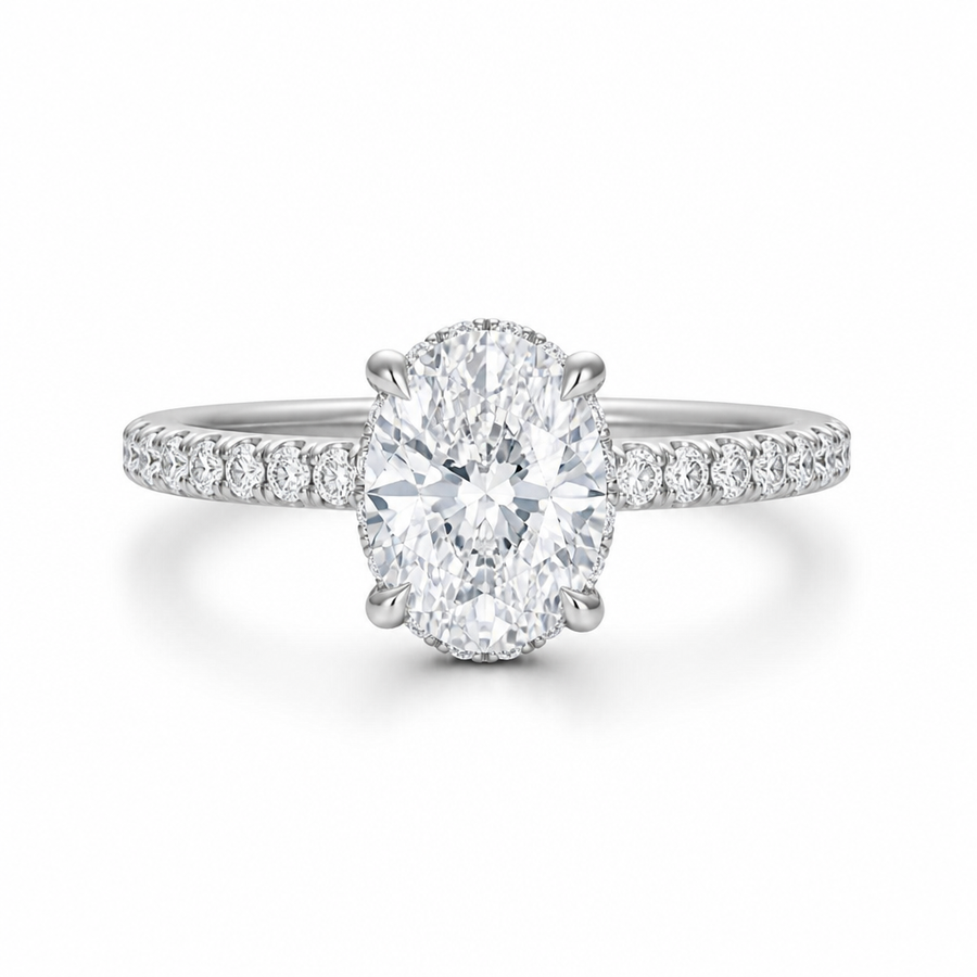 Oval Hidden Halo With Pave Band