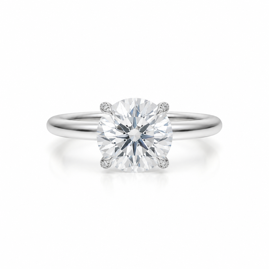 Round Solitaire Ring With Pave Prongs