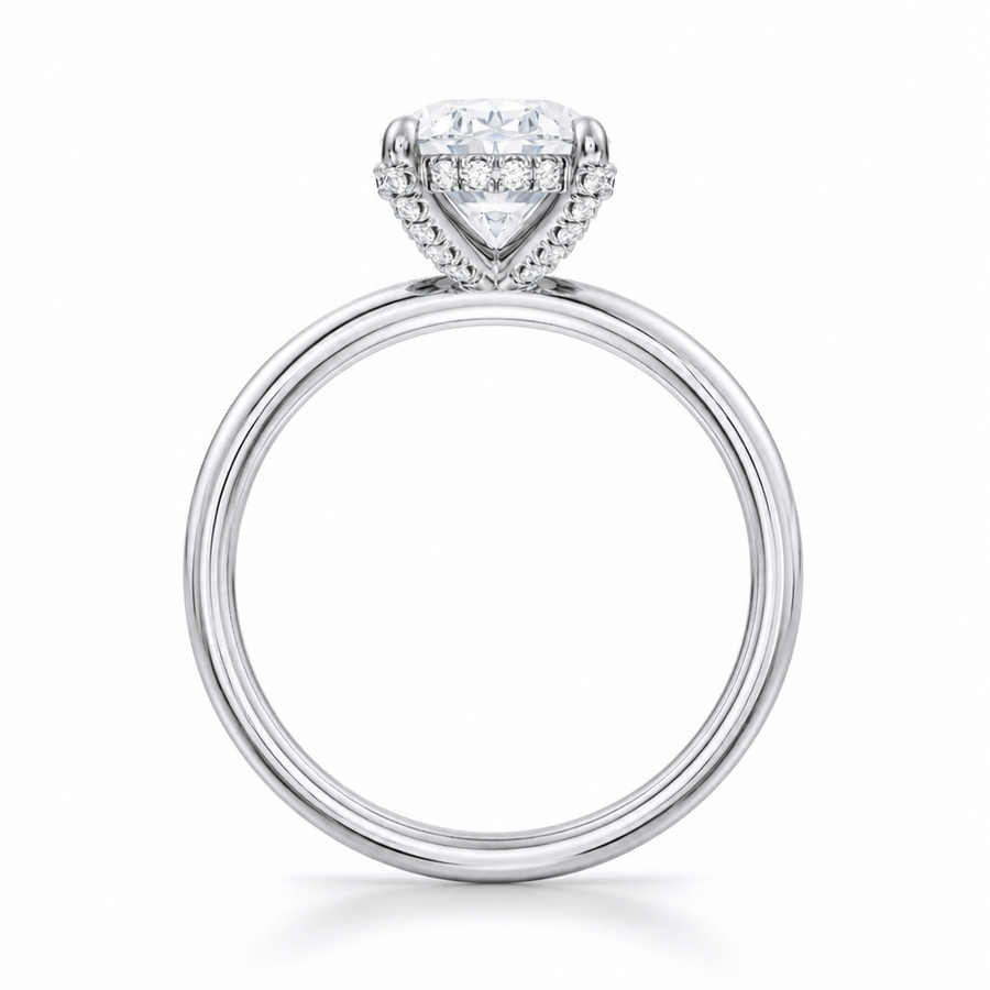 Oval Solitaire Ring With Diamond Basket