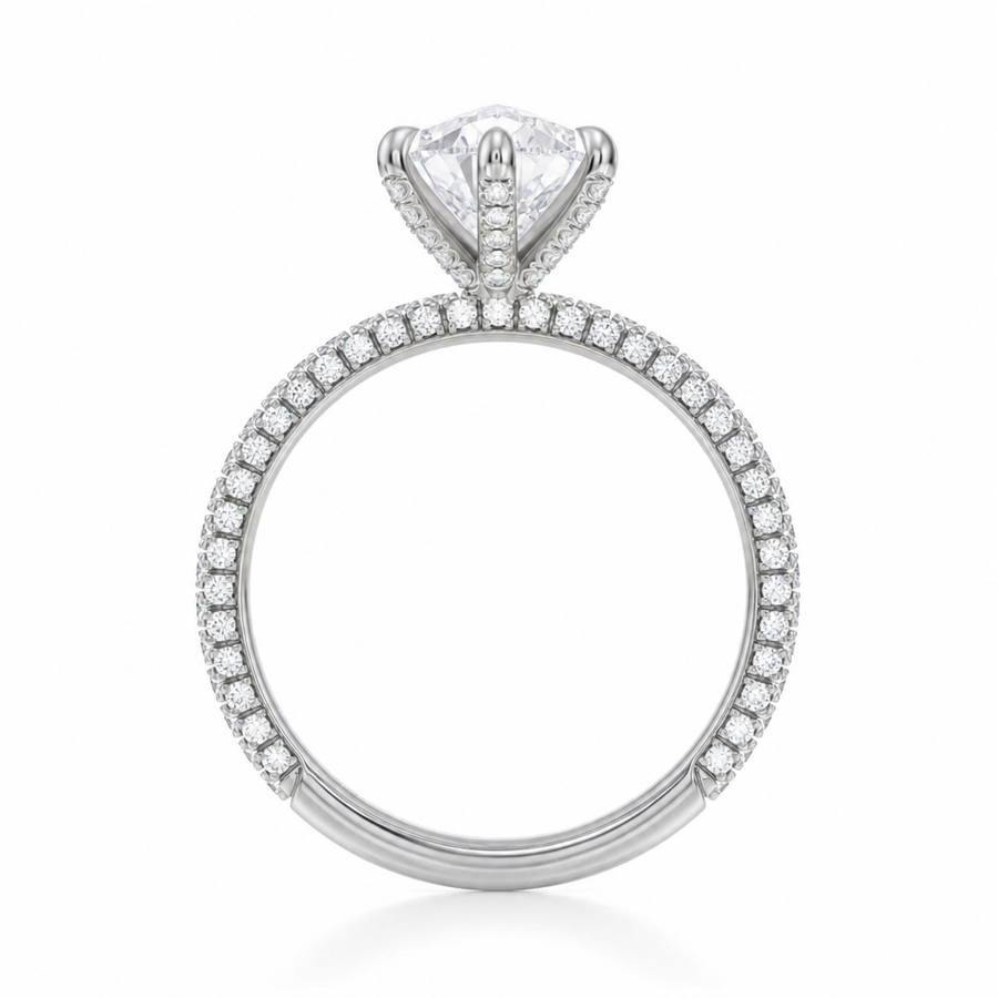 Pear Three Row Pave Ring With Pave Prongs