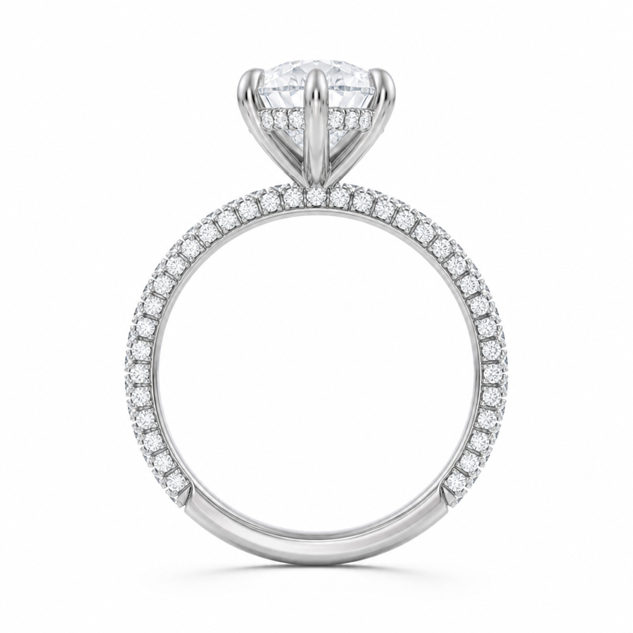 Pear Hidden Halo with Three Row Pave Band