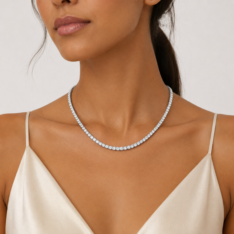 15 carat lab grown diamond tennis necklace with colourless round diamonds