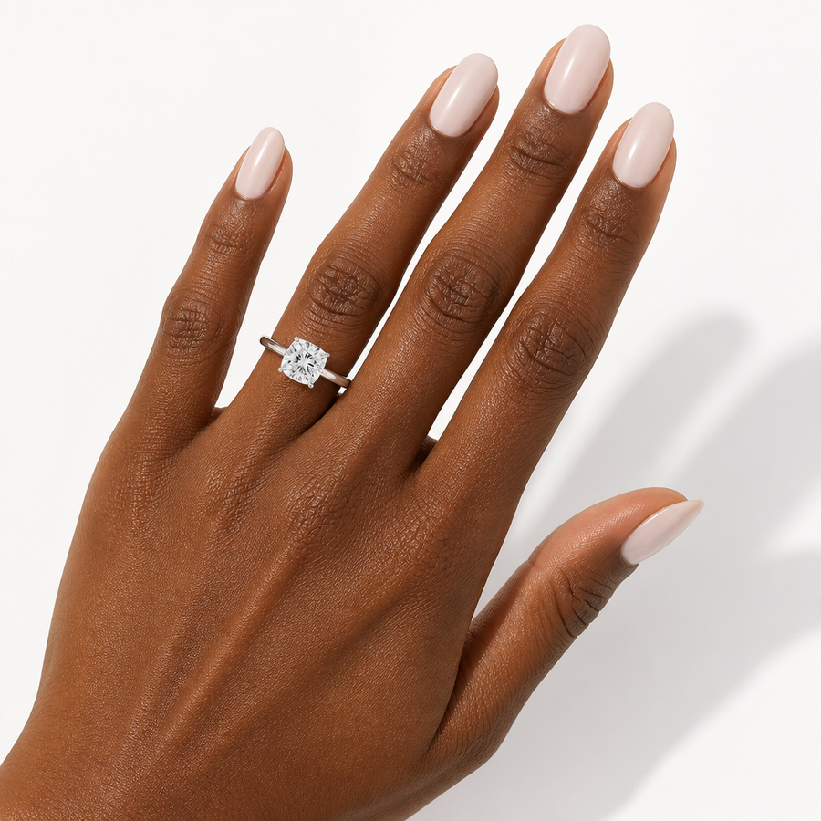 Cushion Solitaire Ring With Diamond Basket