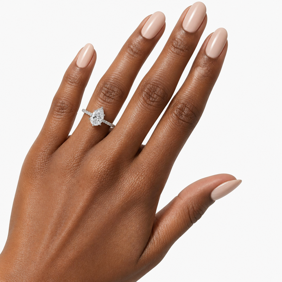 Pear Pave Cathedral Ring With Diamond Basket