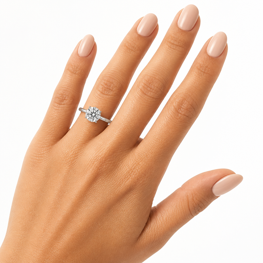 Round Solitaire Ring With Pave Prongs