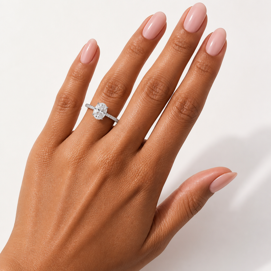 Oval Diamond Basket With Three Row Pave Ring