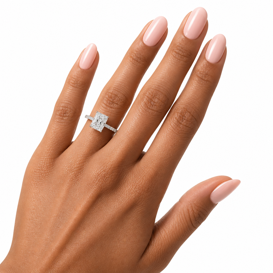 Radiant Pave Cathedral Ring With Diamond Basket
