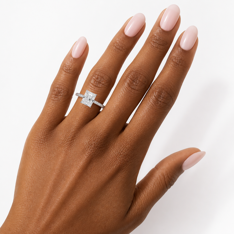 Radiant Three Row Pave Ring With Pave Prongs