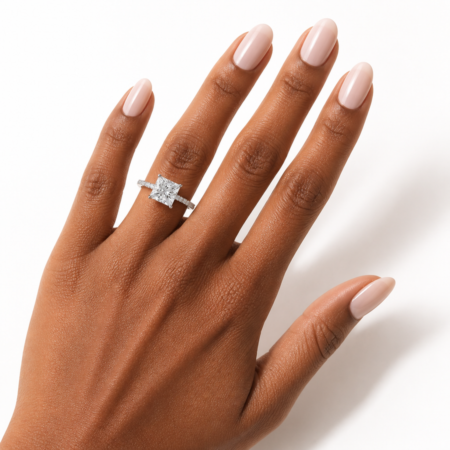 Princess Pave Cathedral Ring With Diamond Basket