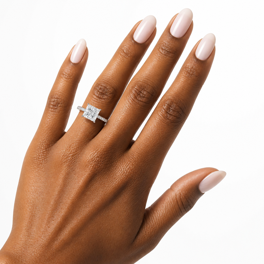 Princess Three Row Pave Ring With Pave Prongs