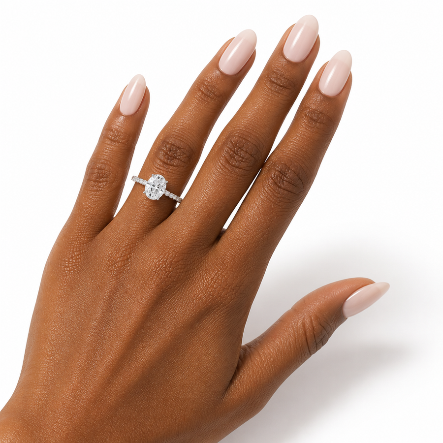 Oval Diamond Basket With Pave Ring