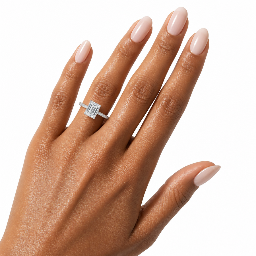 Emerald Three Row Pave Ring With Pave Prongs