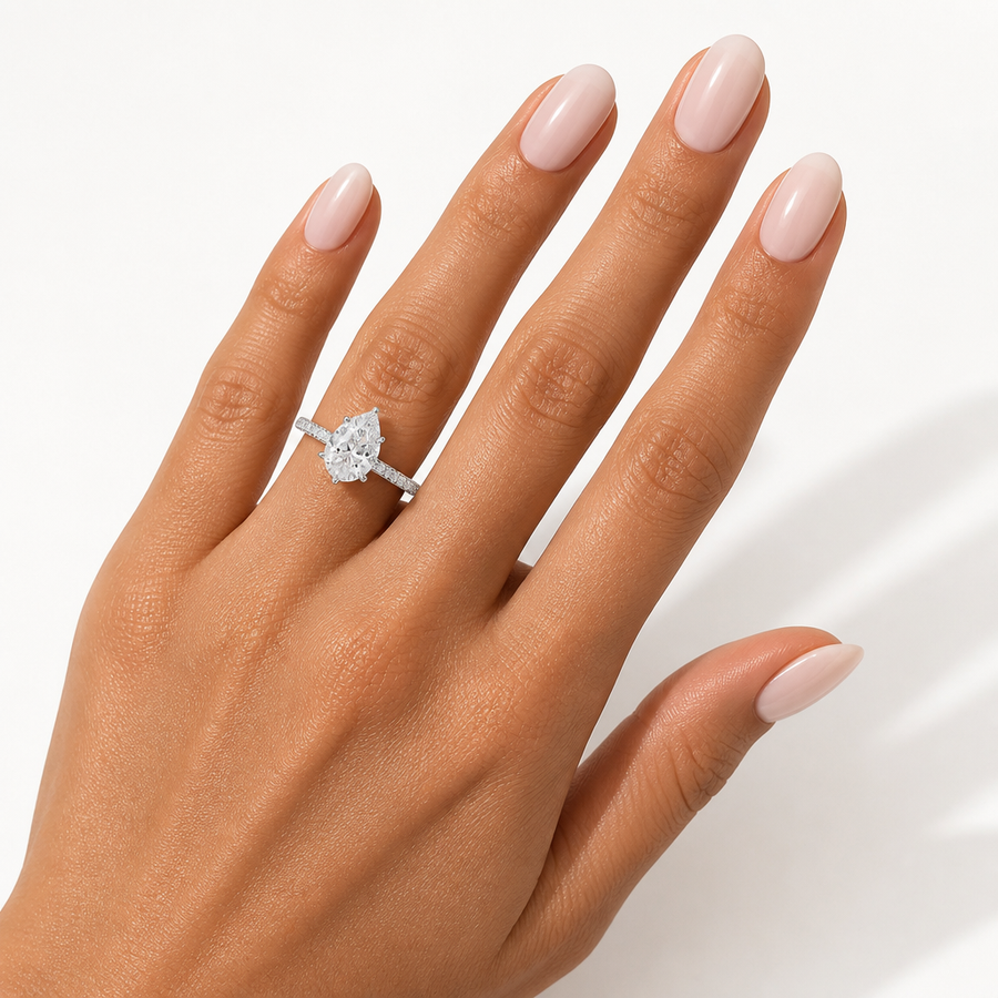 Pear Hidden Halo with Three Row Pave Band