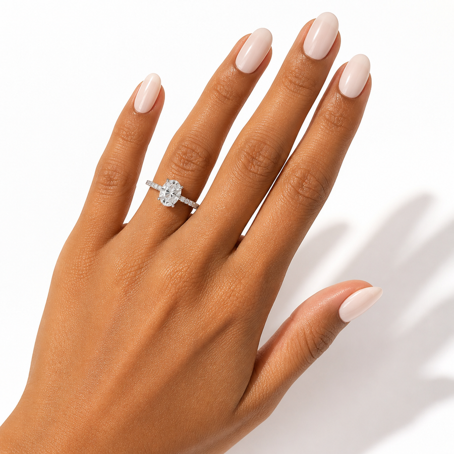 Oval Pave Ring With Pave Prongs