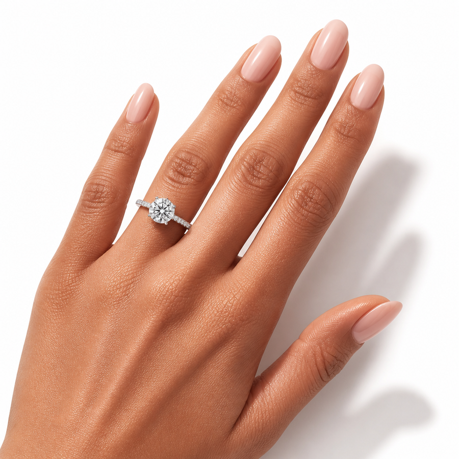 Round Three Row Pave Ring With Pave Prongs