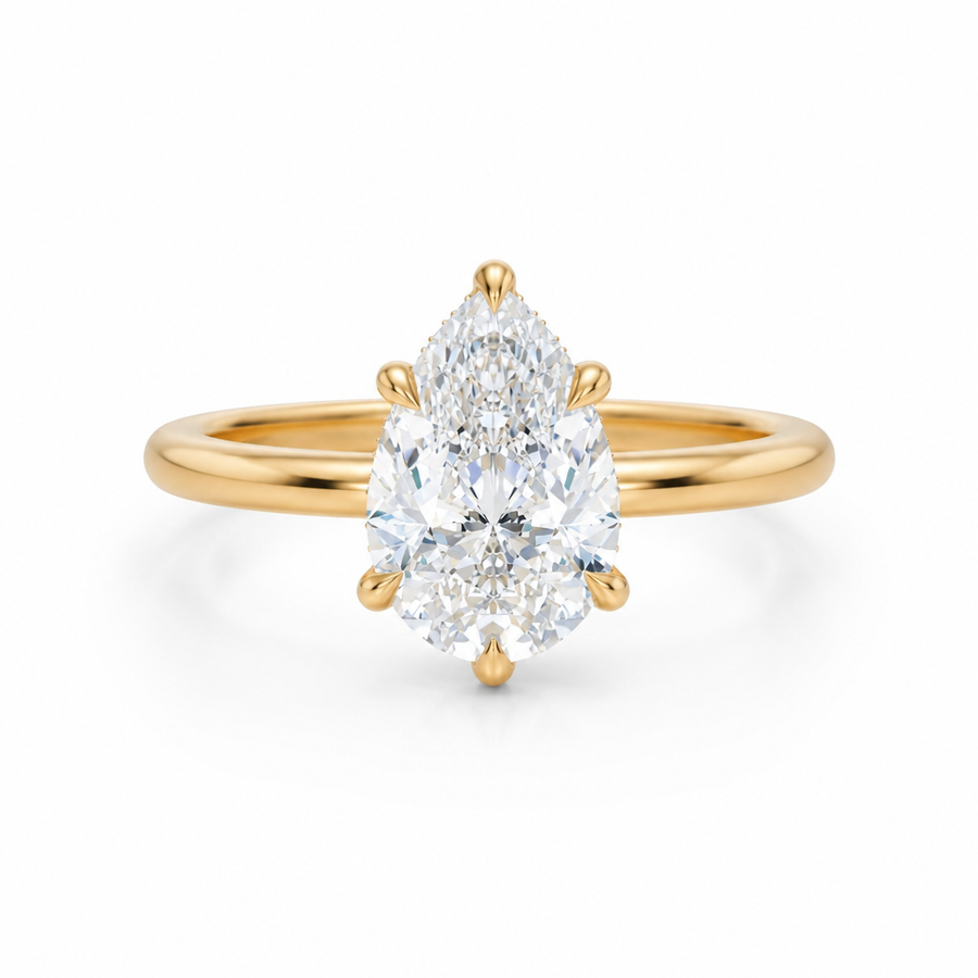 Pear Solitaire Ring With Hidden Halo