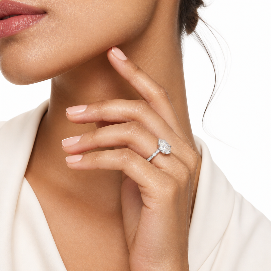 Pear Hidden Halo with Three Row Pave Band