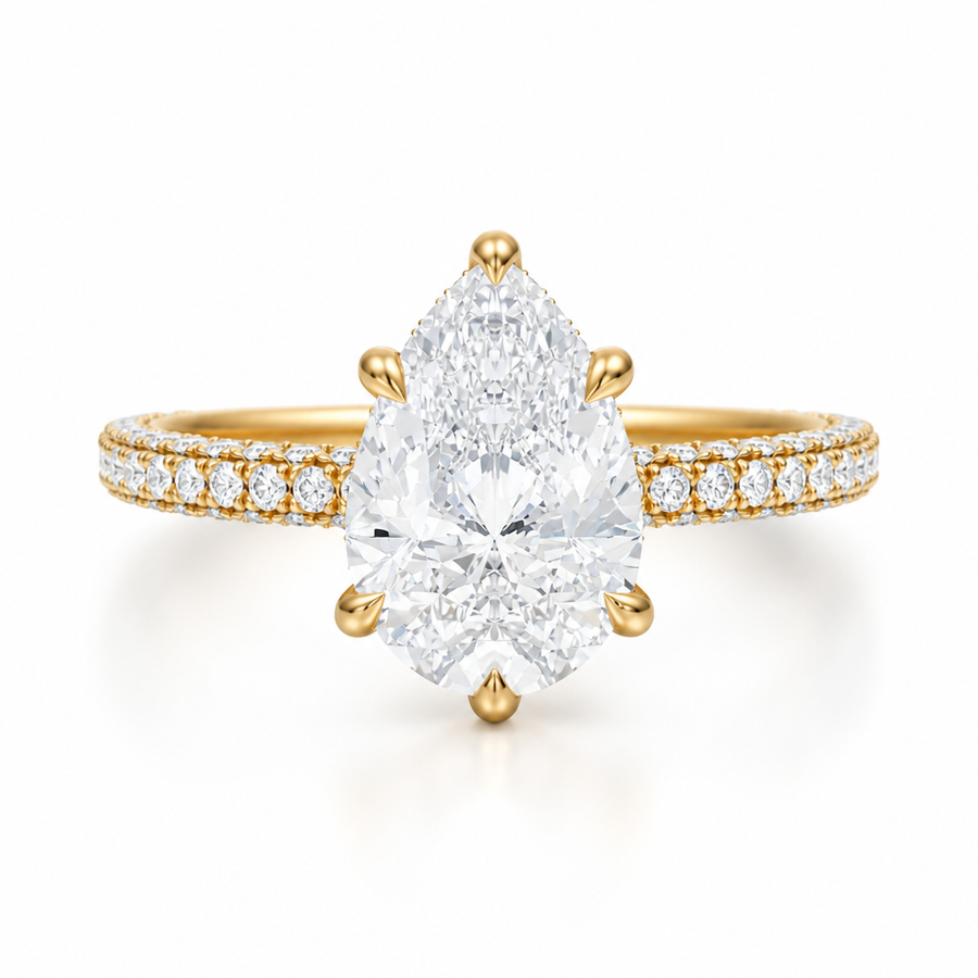 Pear Hidden Halo with Three Row Pave Band