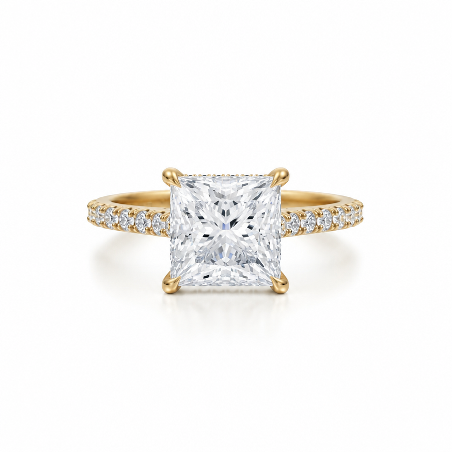 Princess Pave Cathedral Ring With Diamond Basket