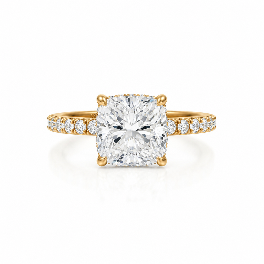 Cushion Hidden Halo With Pave Band