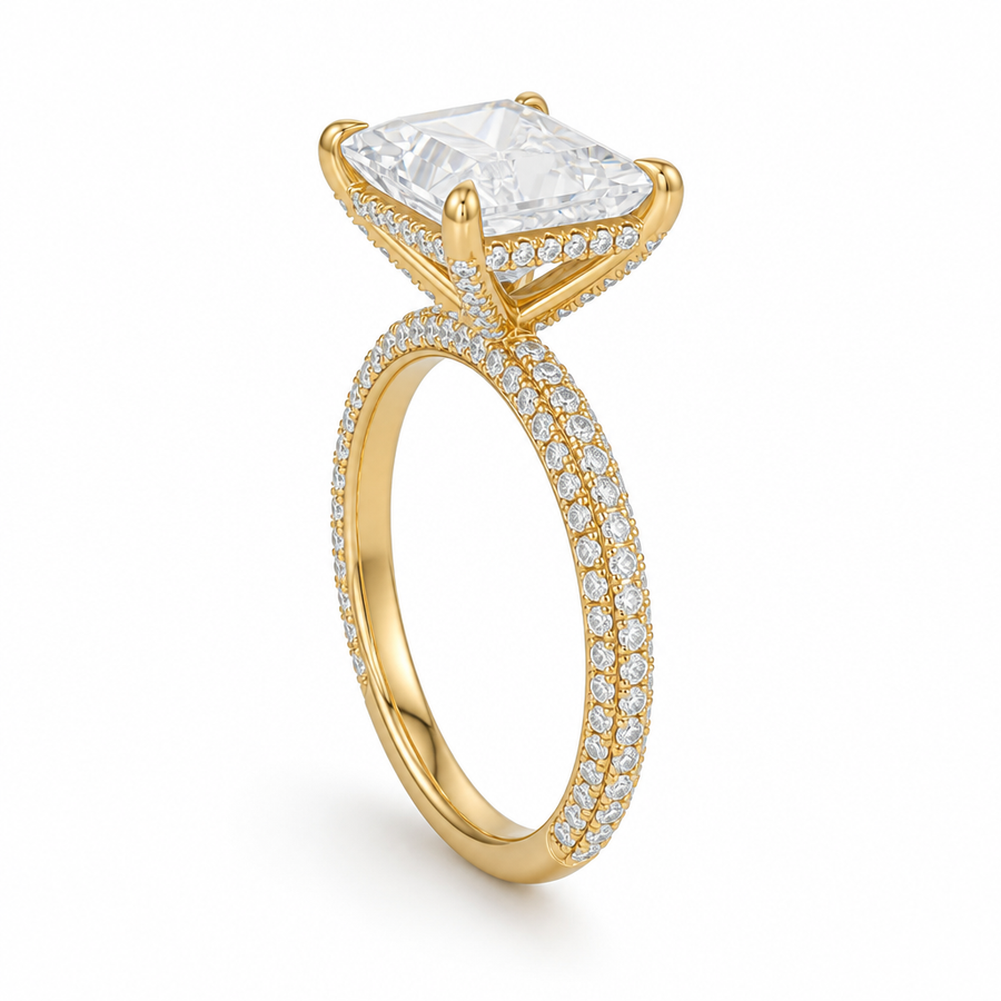 Princess Diamond Basket With Three Row Pave Ring