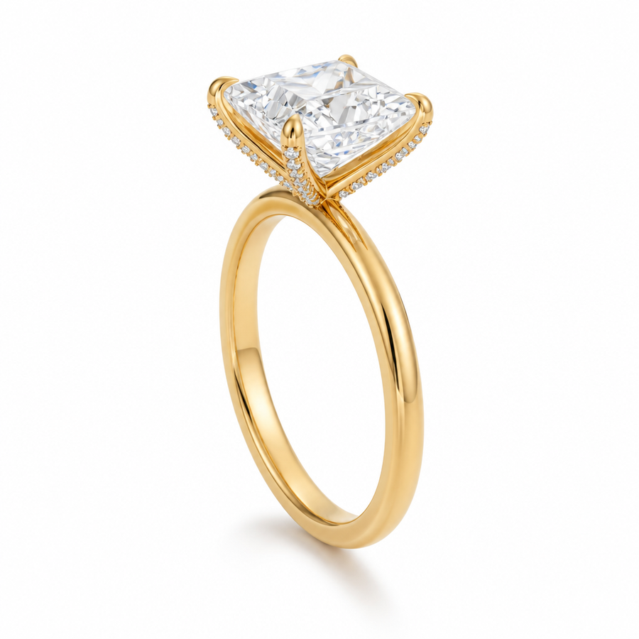 Princess Solitaire Ring With Pave Prongs