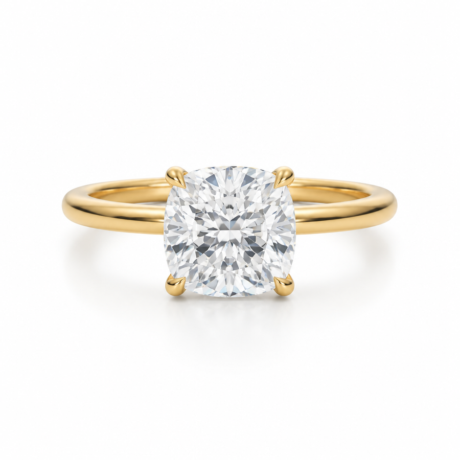 Cushion Solitaire Ring With Diamond Basket