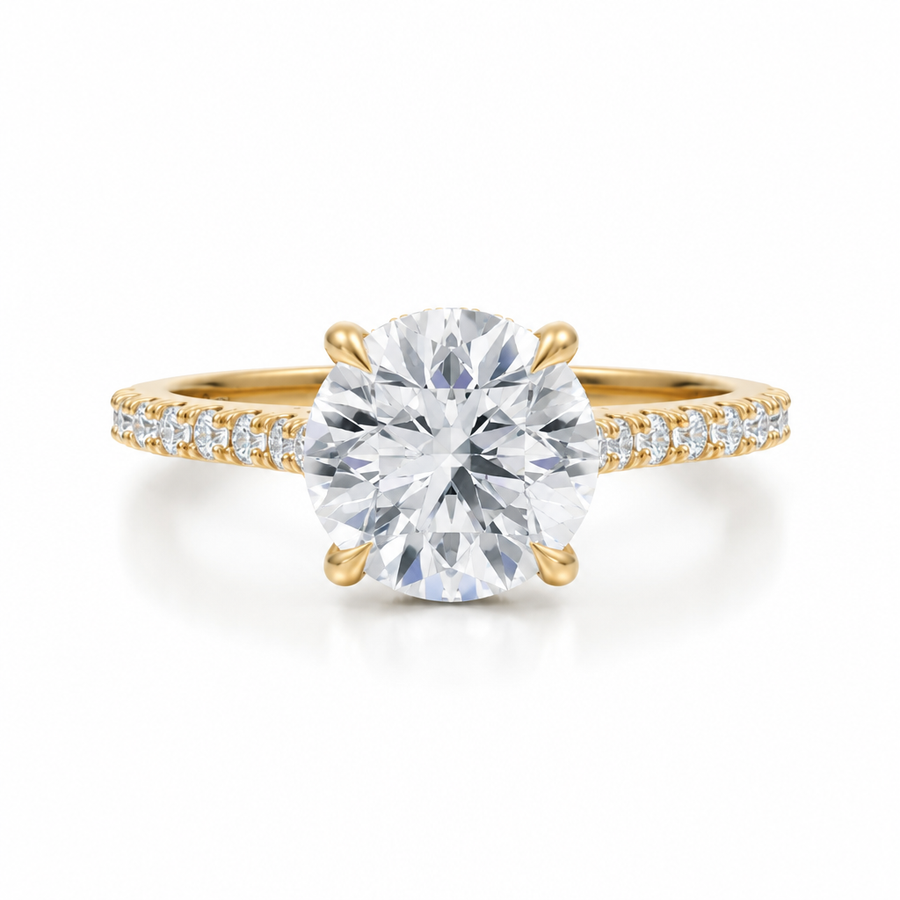 Round Pave Cathedral Ring With Diamond Basket