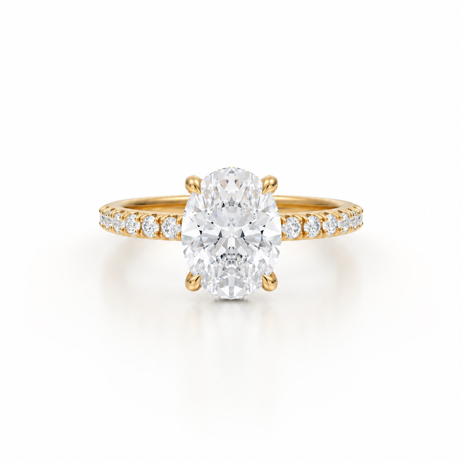 Oval Diamond Basket With Pave Ring