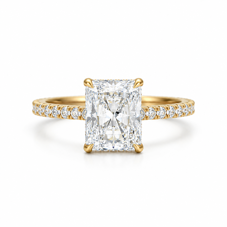 Radiant Pave Cathedral Ring With Diamond Basket