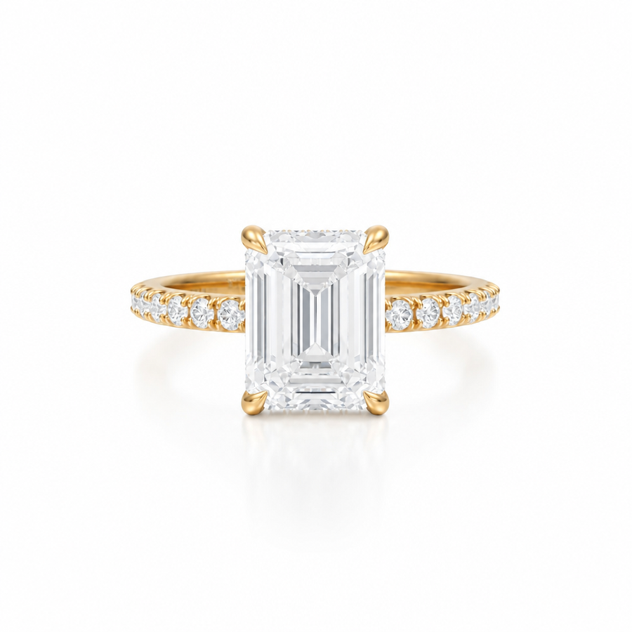 Emerald Diamond Basket With Pave Ring