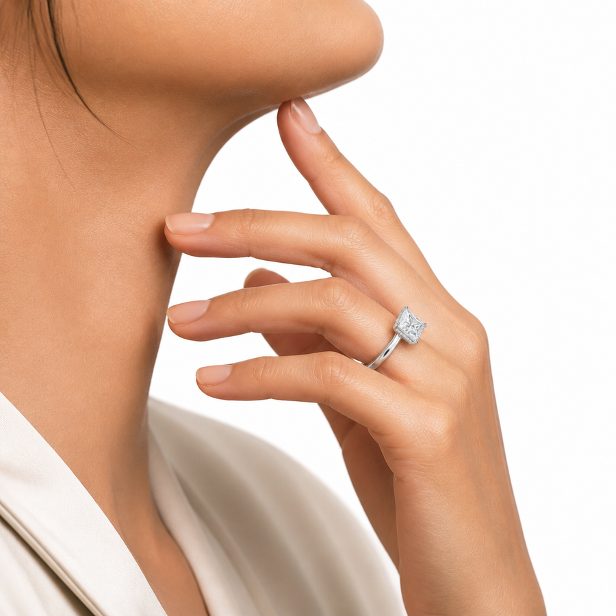 Princess Solitaire Ring With Diamond Basket
