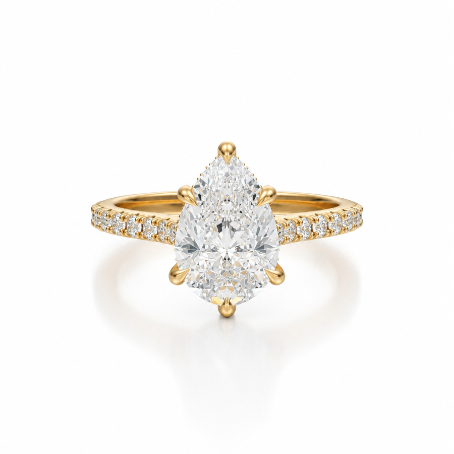 Pear Pave Cathedral Ring With Diamond Basket