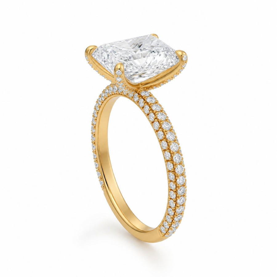 Radiant Three Row Pave Ring With Pave Prongs