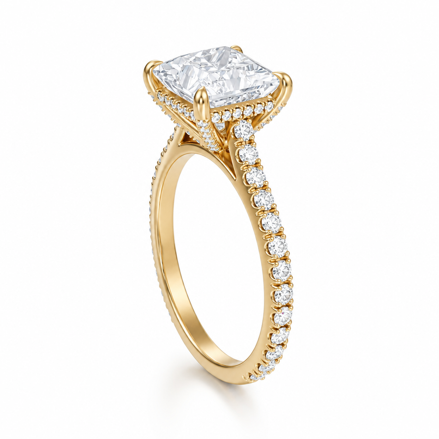 Princess Pave Cathedral Ring With Diamond Basket