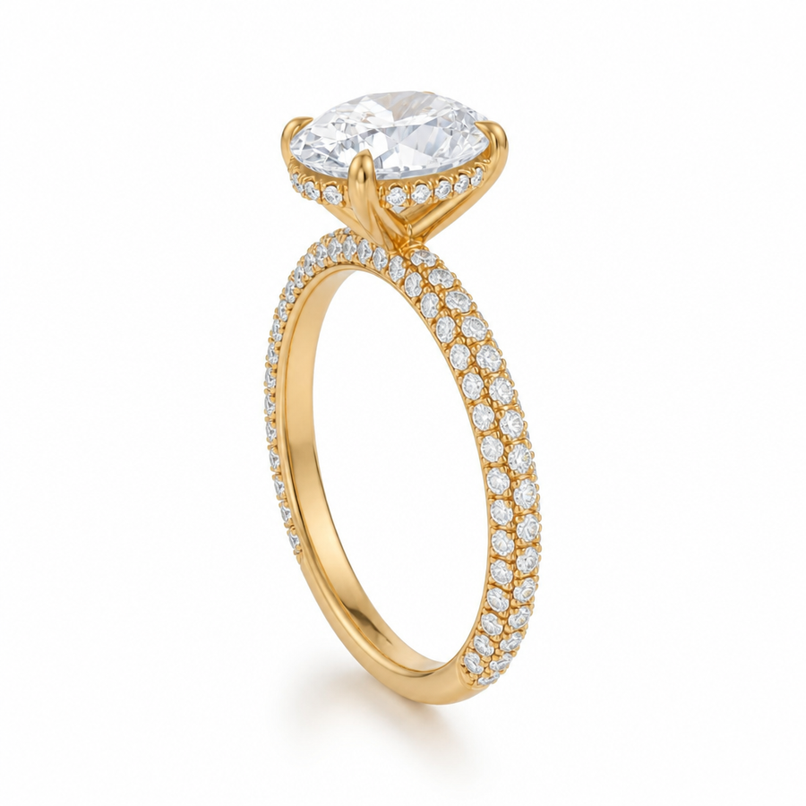 Oval Hidden Halo with Three Row Pave Band