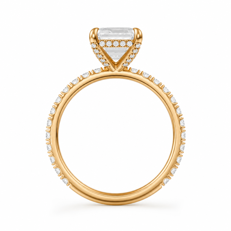 Emerald Diamond Basket With Pave Ring
