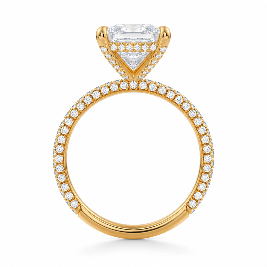 Princess Diamond Basket With Three Row Pave Ring