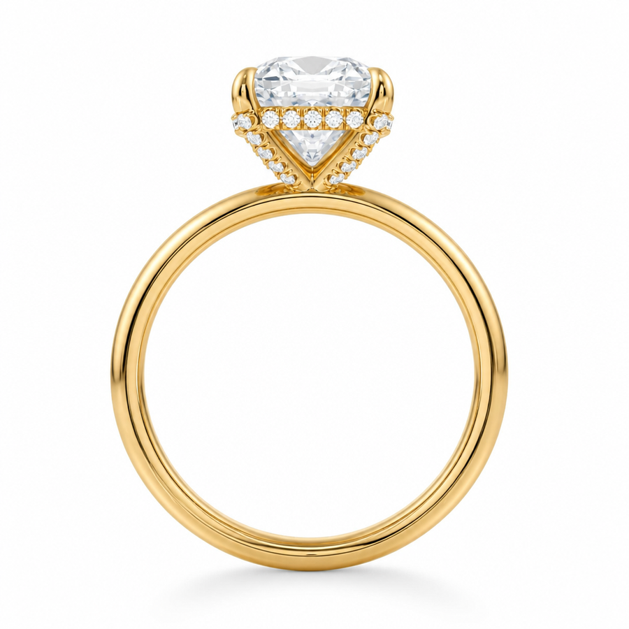 Cushion Solitaire Ring With Diamond Basket