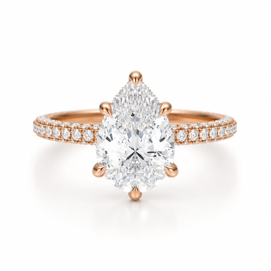 Pear Hidden Halo with Three Row Pave Band